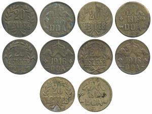 German East Africa, Copper 20 Heller, 1916 J (KM 15a). Very Fine, Scarce. (5)