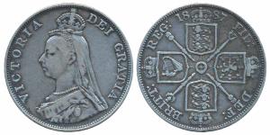 Great Britain, Victoria Queen, Silver Double Florin, 1887, (KM 763). Very Fine, Rare.