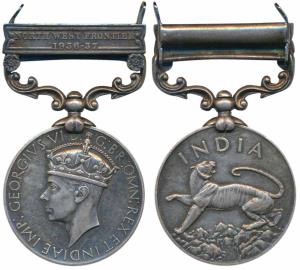 General Service Medal, George VI, Silver, North West Frontier 1936-37 bar, awarded to, 102