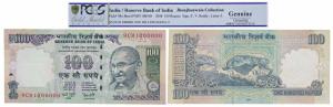 Rupee 100, 2008, signed Y. V. Reddy, fancy number 1000000. Graded by PCGS Genuine. Shri Ki