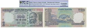 Rupee 100, 2014, signed Raghuram Rajan, fancy number 1000000. Graded by PCGS Genuine. Shri