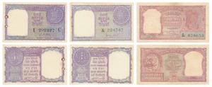Rupee 1, 1951, signed H. M. Patel, without Inset (J&R 6.1.3.2A); Rupee 1, 1957, signed L. 
