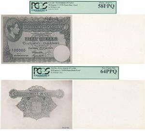Ceylon, George VI, Rupees 50, Uniface Photo Proof, front and back, dated 23-5-38 in blue i