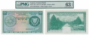 Cyprus, 500 Mils, watermark Eagle’s Head, 1973-76 (Pick 42b). Graded by PMG 63, Choice Unc