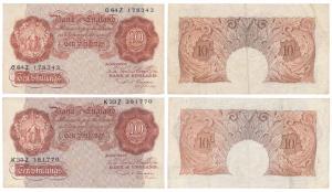 England, Elizabeth II, 10 Shillings, watermark laureate heads in continuous vertical row a