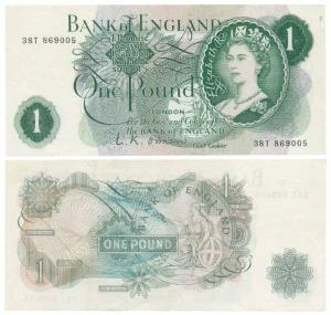 England, Elizabeth II, 1 Pound, ND 1960-77, watermark laureate heads in continuous vertica