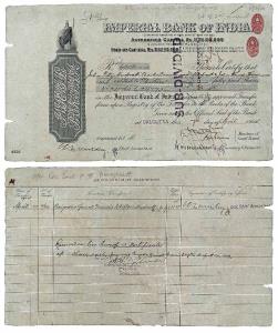 Imperial Bank of India, thirteen shares of Rupees 6500, 1924, printed on Imperial Bank of 