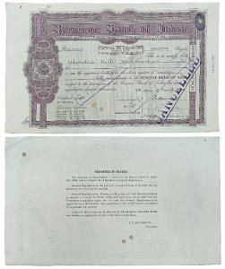 Reserve Bank of India, Share Certificate, dated 1936, Calcutta Issue, logo of the bank to 
