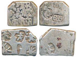 Archaic Punch Marked Coinage, Magadha Imperial, Silver Karshapana, 3.35g, obv. three human