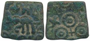 Satavahanas, Sri Satavahana (c. 100 BC), Copper, 1.68g, Kotalinga region, obv. elephant wa