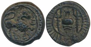 Vishnukundin Dynasty (c. 450-615 AD), Copper base alloy Unit, 8.67g, obv. lion to right wi