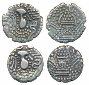 Chalukyas of Gujarat, Billon Drachma or Gadhaya Paisa (2), obv. stylized bust of the king 