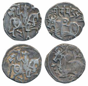 Hindu Shahis of Kabul and Ohinda, ‘Samantadeva’, Silver Drachma (2), obv. recumbent bull f