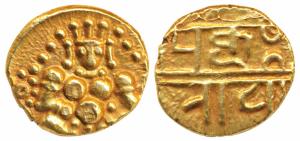 Nayakas of Chitradurga, Gold Durgi Pagoda or Hon, 3.28g, obv. Krishna as Bal Gopal, rev. N
