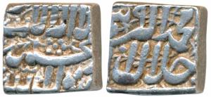 Akbar, Silver Square Rupee, 11.42g, Bang Mint (mint name off flan), RY 39, nice ornamentat