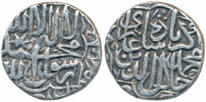 Akbar, Silver Rupee, 11.34g, Narnol Mint (mint name off flan), AH 962, Kalima type (KM 80.