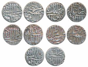 Akbar, Silver ½ Mahmudi (5), Mulher Mint, AH 976 (KM 71.1). Very Fine+ to Extremely Fine. 