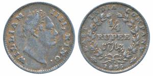 William IV, Silver ¼ Rupee, 1835, Calcutta Mint, RS incuse, Wreath with 20 Berries (10L+10