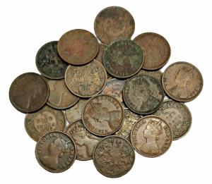 Victoria Queen and Empress, Copper ½ Pice (22), EIC 1853 (4), 1862, 1887 (2), 1888, 1889, 