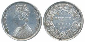 Victoria Queen, Silver ½ Rupee, 1862, Calcutta Mint, C / II, obv. as Wyon’s Design, (Prid 