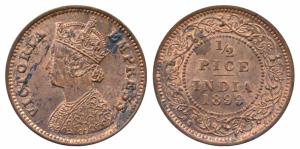 Victoria Empress, Copper ½ Pice, 1899, Calcutta Mint (Prid 732). About Uncirculated.