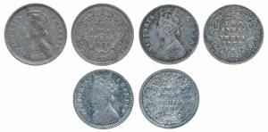 Victoria Queen & Empress, Silver 2 Annas (3), 1875, Calcutta Mint, A / I / No mint mark (P