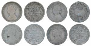 Victoria Empress, Silver 2 Annas, (4), 1886, 1888 & 1897 all Calcutta Mint; 1897 Bombay Mi