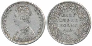 Victoria Empress, Silver ½ Rupee, 1881, Bombay Mint, B2 / II / dot (Prid 289). Very Fine+,