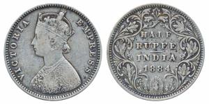 Victoria Empress, Silver ½ Rupee, 1884, Bombay Mint, A / II / No mint mark, Mule, reverse 