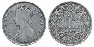 Victoria Empress, Silver ½ Rupee, 1889, Calcutta Mint, A / I / C incuse, (Prid 273). Fine+