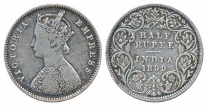 Victoria Empress, Silver ½ Rupee, 1899, Bombay Mint, A / I / B incuse, Inverted ‘B’, (Prid