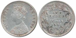 Victoria Empress, Silver Rupee, 1901, Calcutta Mint, Mule, A4 / I / C incuse, left over ob