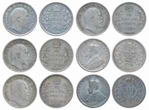 Edward VII & George V, Silver ¼ Rupee (6), 1907 (2), 1908 & 1910; 1915 & 1916. Fine to Ver