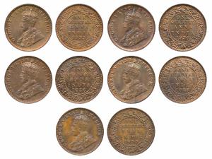 George V, Copper ¼ Anna (5), 1928, 1930, 1934, 1935 & 1936. Extremely Fine to Uncirculated
