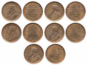 George V, Copper ¼ Anna (5), 1935, Calcutta Mint (Prid 675). Uncirculated. (5)