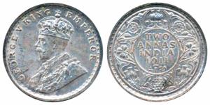 George V, Silver 2 Annas, 1911, Calcutta Mint (Prid 564). Extremely Fine.
