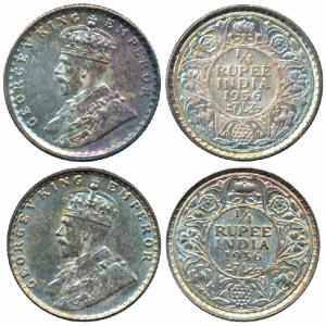 George V, Silver ¼ Rupee, 1936, Calcutta Mint (Prid 453); Bombay Mint (Prid 460). Superb m