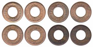 George VI, Bronze Pice (4), 1943, Bombay Mint, Round crown, diamond dot (Prid 700); 1943 P