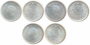 George VI, Silver ¼ Rupee (3), 1939, Calcutta Mint (1) & Bombay Mint (2), Head type I, (Pr