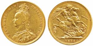 Great Britain, Victoria, Gold Sovereign, 8g, 1890, Jubilee head, St. George slaying a drag