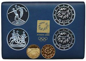 Greece, Athens Olympics, Set of 3, Gold 100 Euro, 10g, Krypte archway; Silver 10 Euro (2),