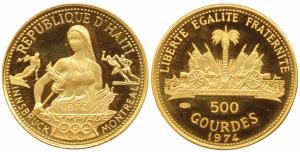 Haiti, Gold 500 Gourdes, 6.5g, Commemorating the 1976 Olympics in Montreal, Canada, obv. f