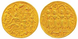Ram Tanka, Gold Temple Token, 10.8g, obv. Ram Durbar - Ram and Sita seated on a throne, fa