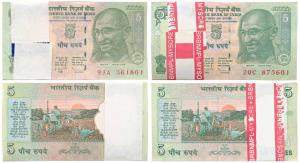 Rupees 5 Bundle (2), 2009 & 2010, signed D. Subbarao. Uncirculated. (200)