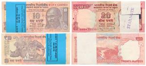 Rupees 10 & 20 Bundle, 2014, signed Raghuram Rajan, both star note bundles. Uncirculated. 