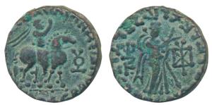 Indo-Parthians, Gondophares (c. 60-50 BC), Billon Tetradrachm, 9.48g, obv. king holding a 
