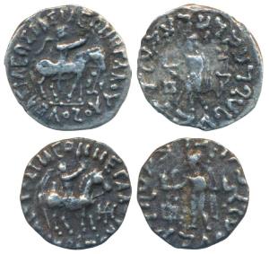 Indo-Scythians, Azes II, Silver Drachm, 2.04g & 1.64g, obv. king mounted on a horse to rig