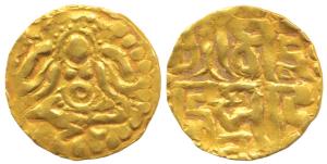 Kalachuris of Tripuri, Gangeya Deva (1015-1040 AD), Gold 4 ½ Masha, 4.17g, obv. Goddess La