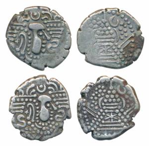 Chalukyas of Gujarat (1030-1120 AD), Billon Drachma or Gadhaya Paisa (2), obv. stylized bu