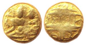 Vijayanagar Empire, Devaraya I (1406-1422 AD), Gold Pagoda, 3.39g, obv. Shiva-Parvati seat